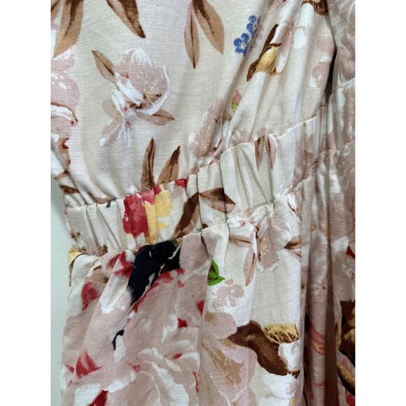 Express XL Floral Criss Cross Tiered Ruffle Linen Sleeveless Halter Midi Dress - Picture 4 of 10